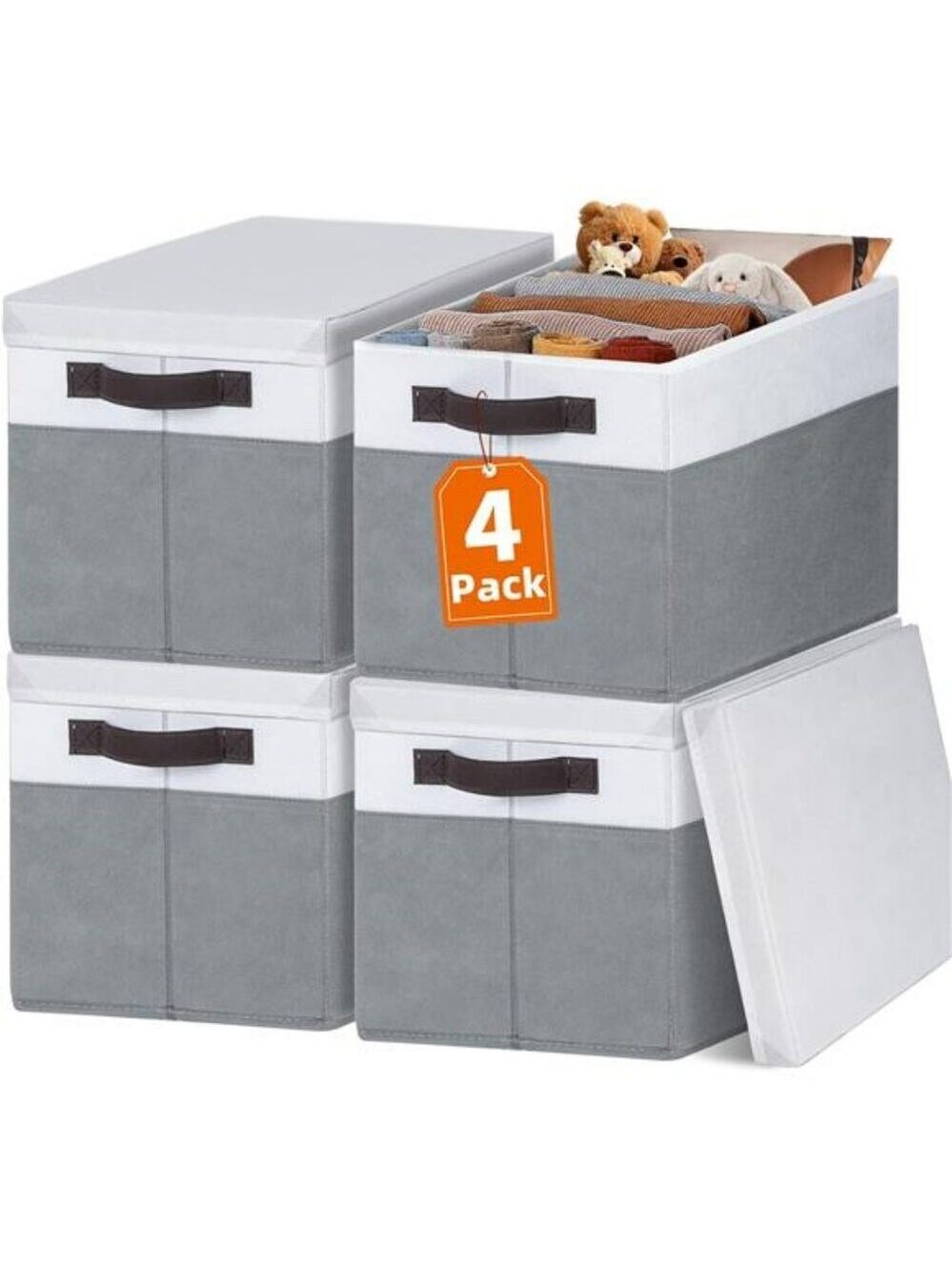 Storage Bins with Lids Set of 4 Stackable Closet Organizers for Clothes Toys